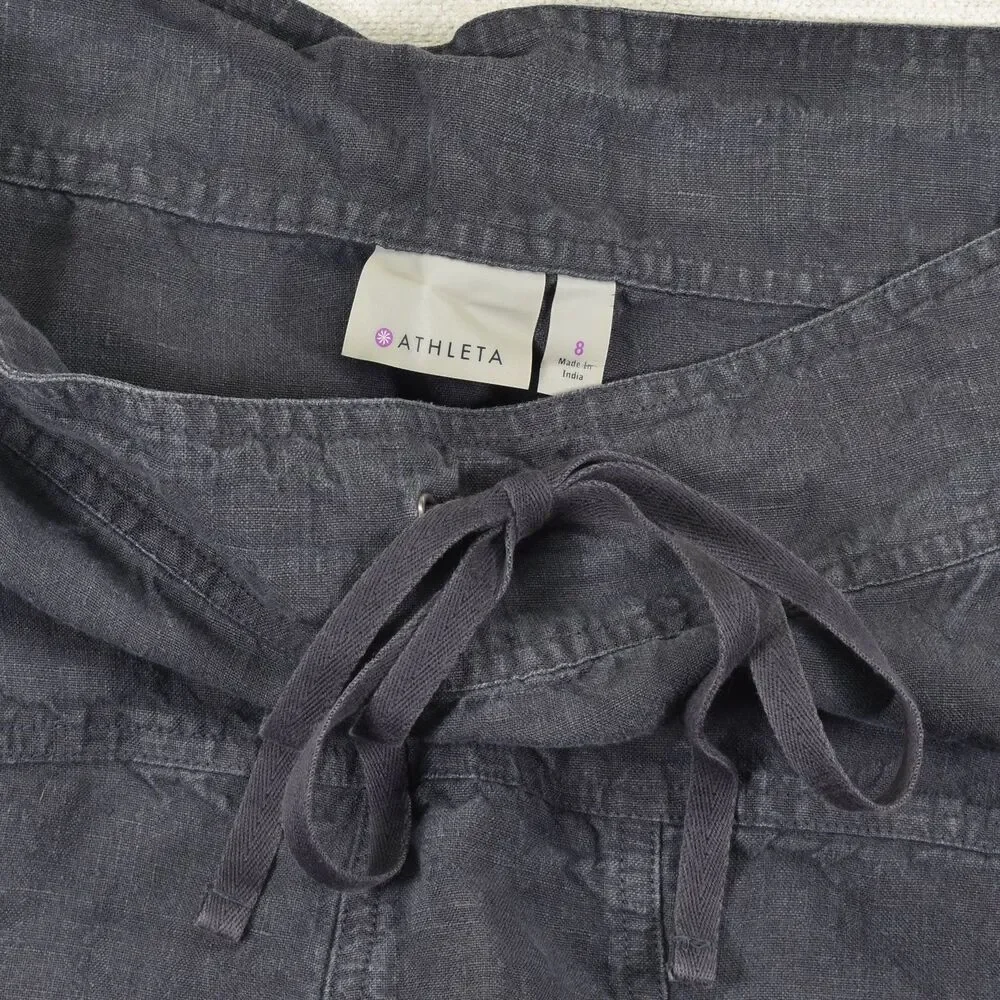 Athleta Linen A-Line Flare Skirt Size 8 Faded Black Drawstring Casual Summer